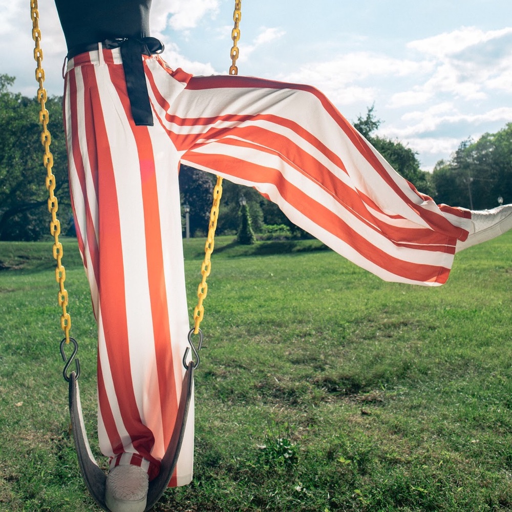 Wide leg striped pants